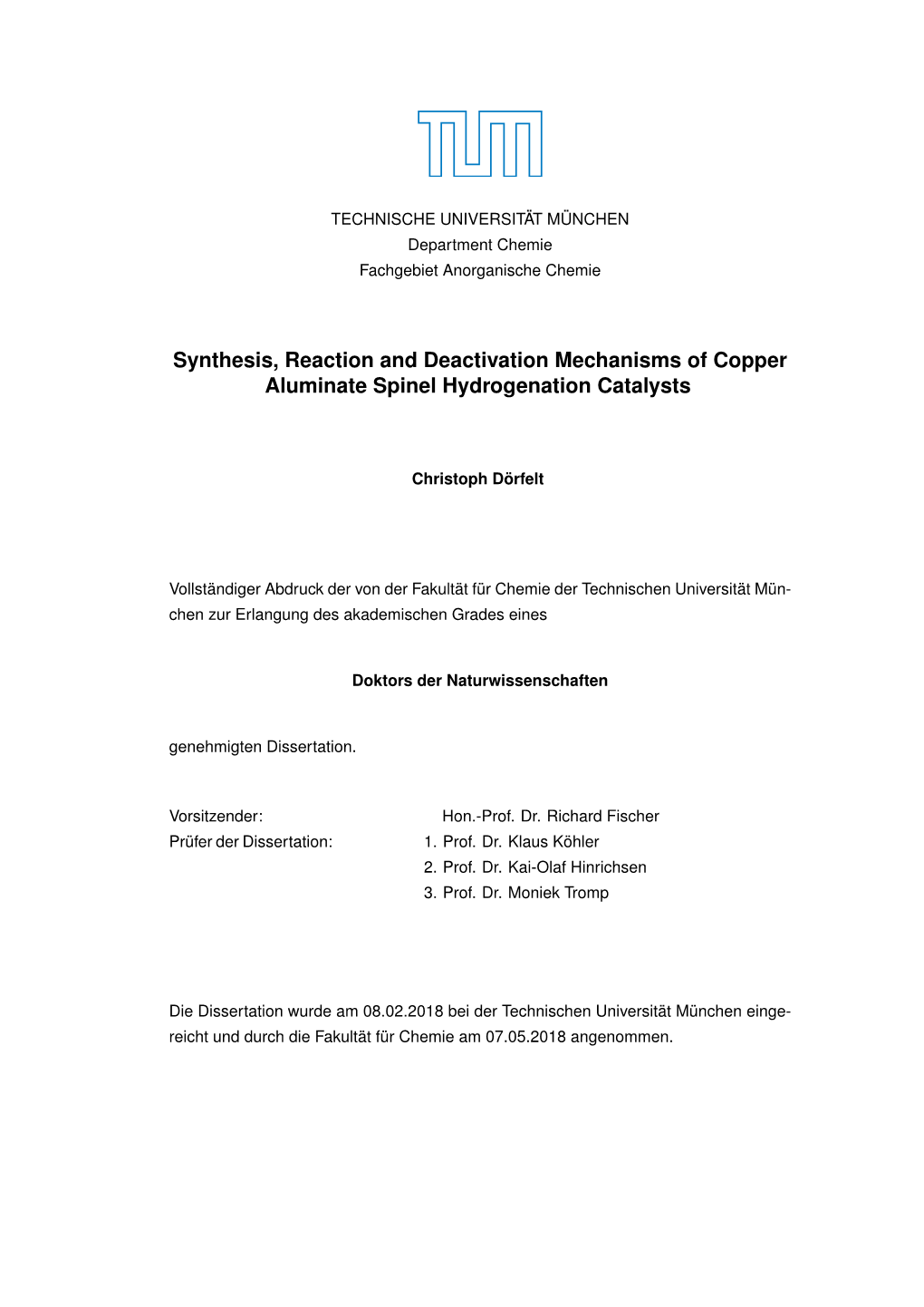 Synthesis, Reaction and Deactivation Mechanisms of Copper Aluminate Spinel Hydrogenation Catalysts