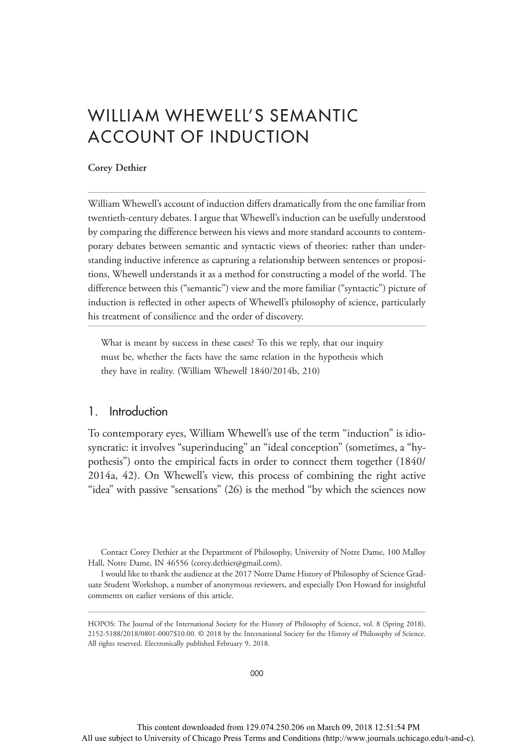 William Whewell's Semantic Account of Induction