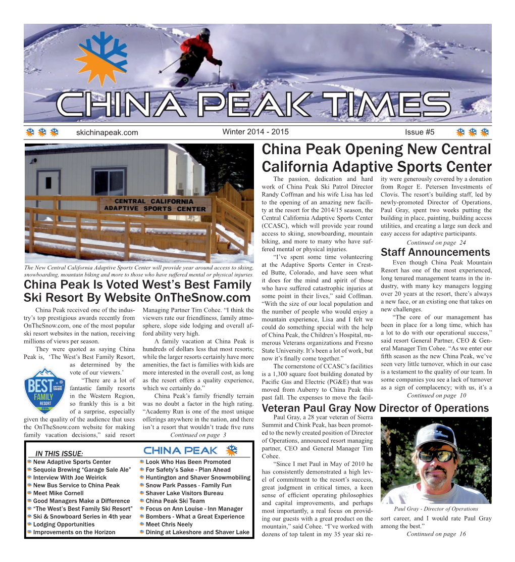 China Peak Opening New Central California Adaptive Sports Center