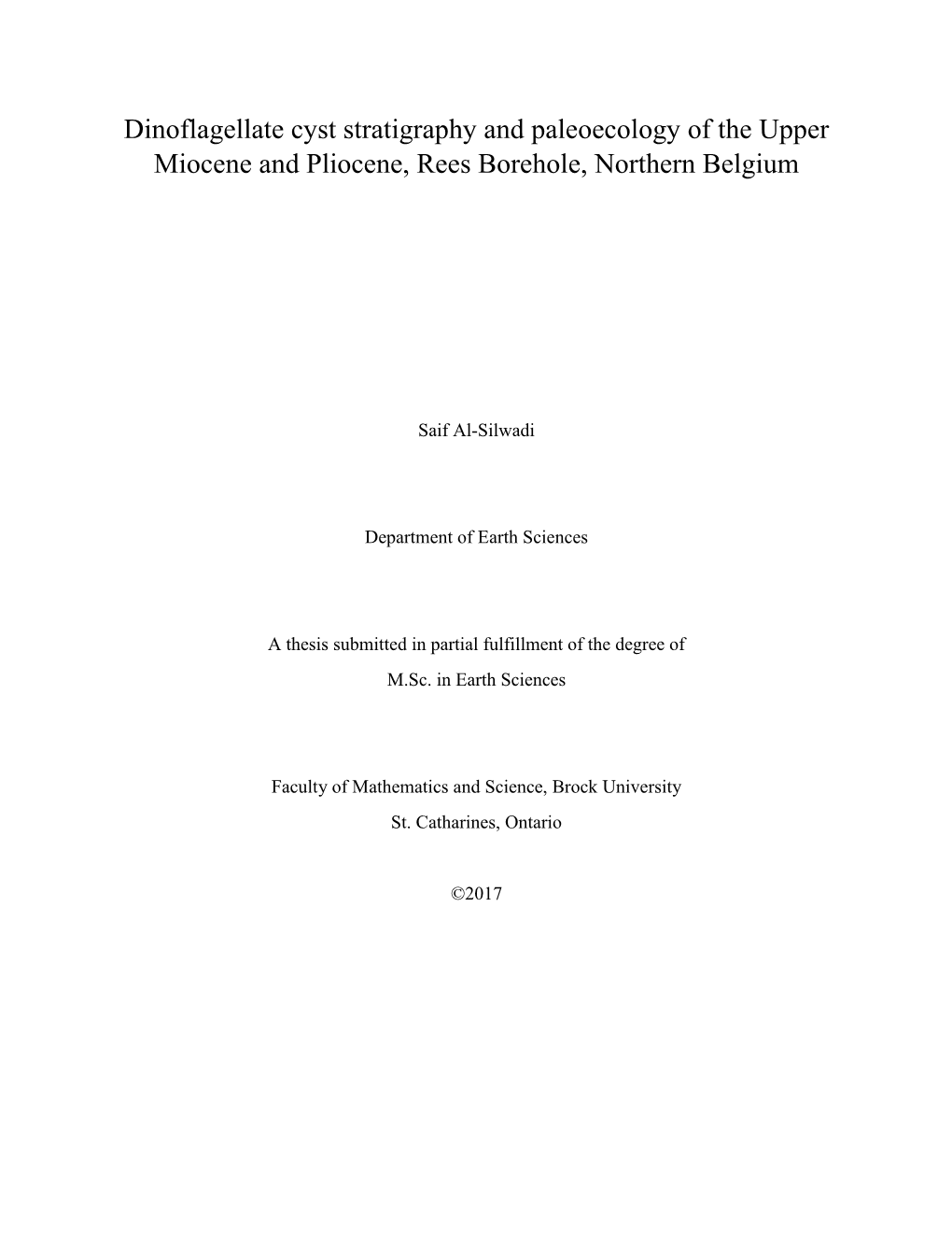 Dinoflagellate Cyst Stratigraphy and Paleoecology of the Upper Miocene and Pliocene, Rees Borehole, Northern Belgium