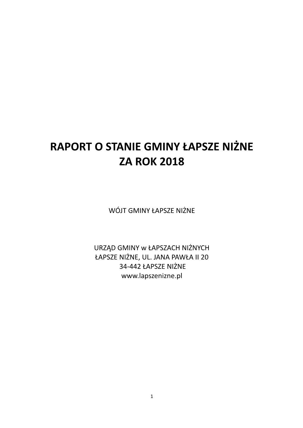 Raport O Stanie Gminy Łapsze Niżne Za Rok 2018