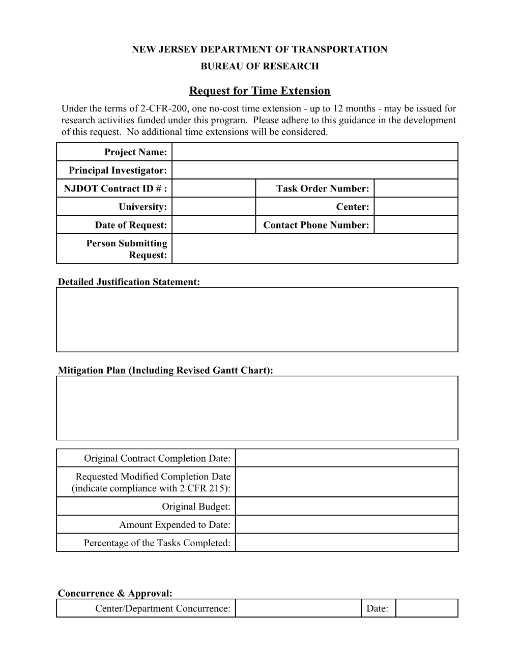 Request for Time Extension And/Or Budget Modification