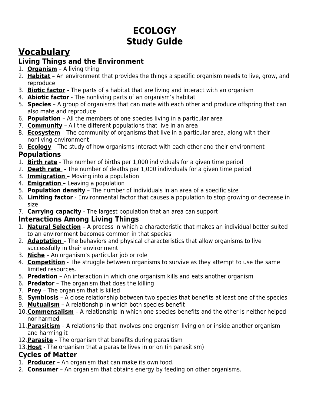 ECOLOGY- (Population Growth) Notes