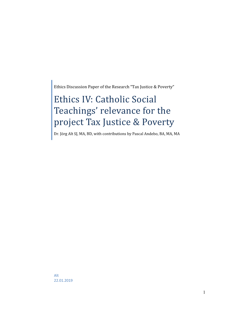 Catholic Social Teachings' Relevance for the Project Tax Justice & Poverty