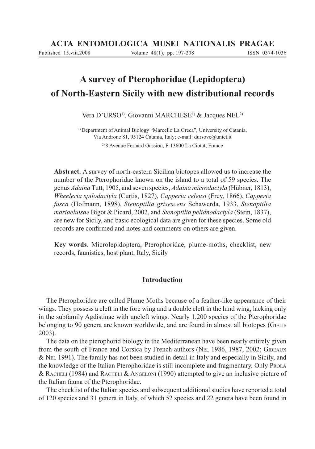 Lepidoptera) of North-Eastern Sicily with New Distributional Records