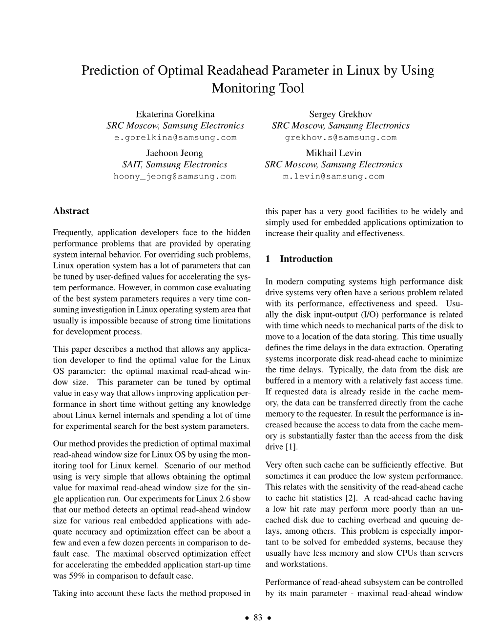 Prediction of Optimal Readahead Parameter in Linux by Using Monitoring Tool