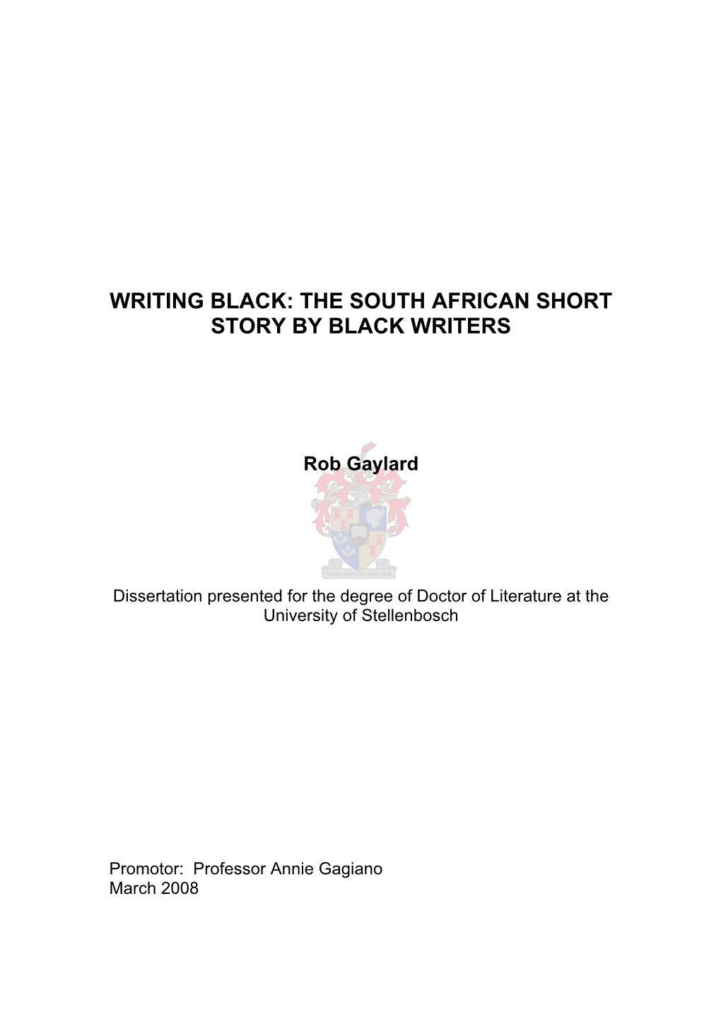 The South African Short Story by Black Writers