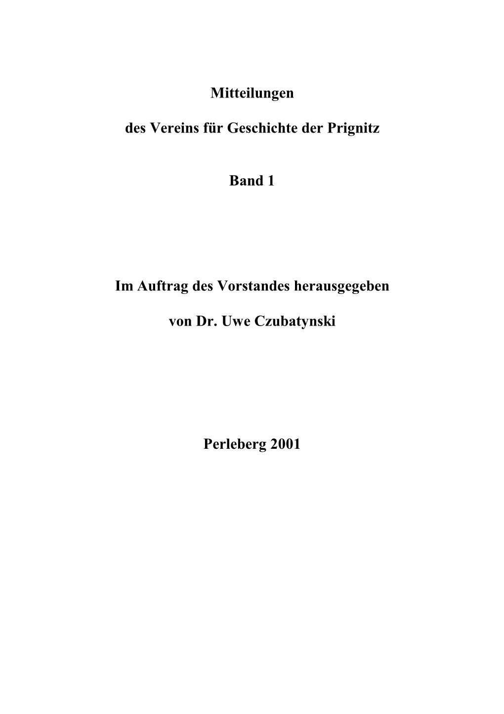 Mitteilungen Des Vereins Für Geschichte Der Prignitz Band 1 Im