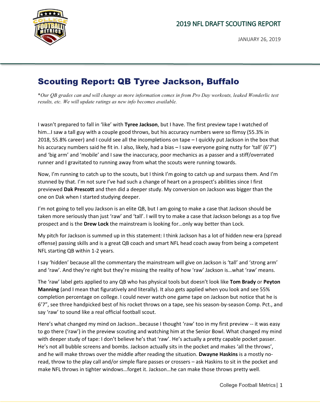 Scouting Report: QB Tyree Jackson, Buffalo