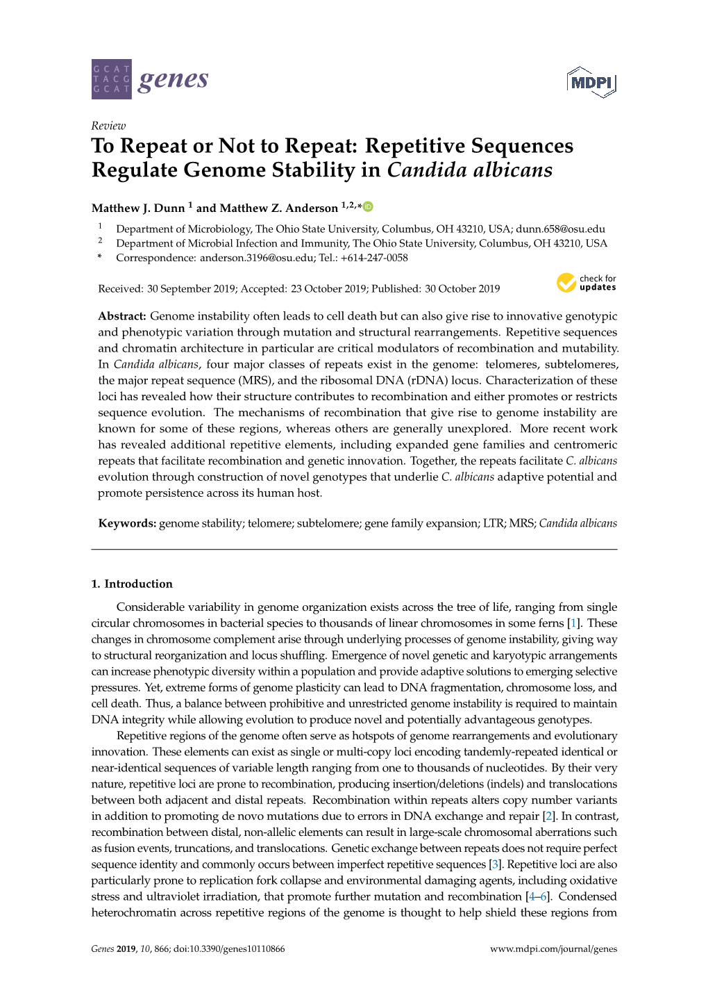 Repetitive Sequences Regulate Genome Stability in Candida Albicans