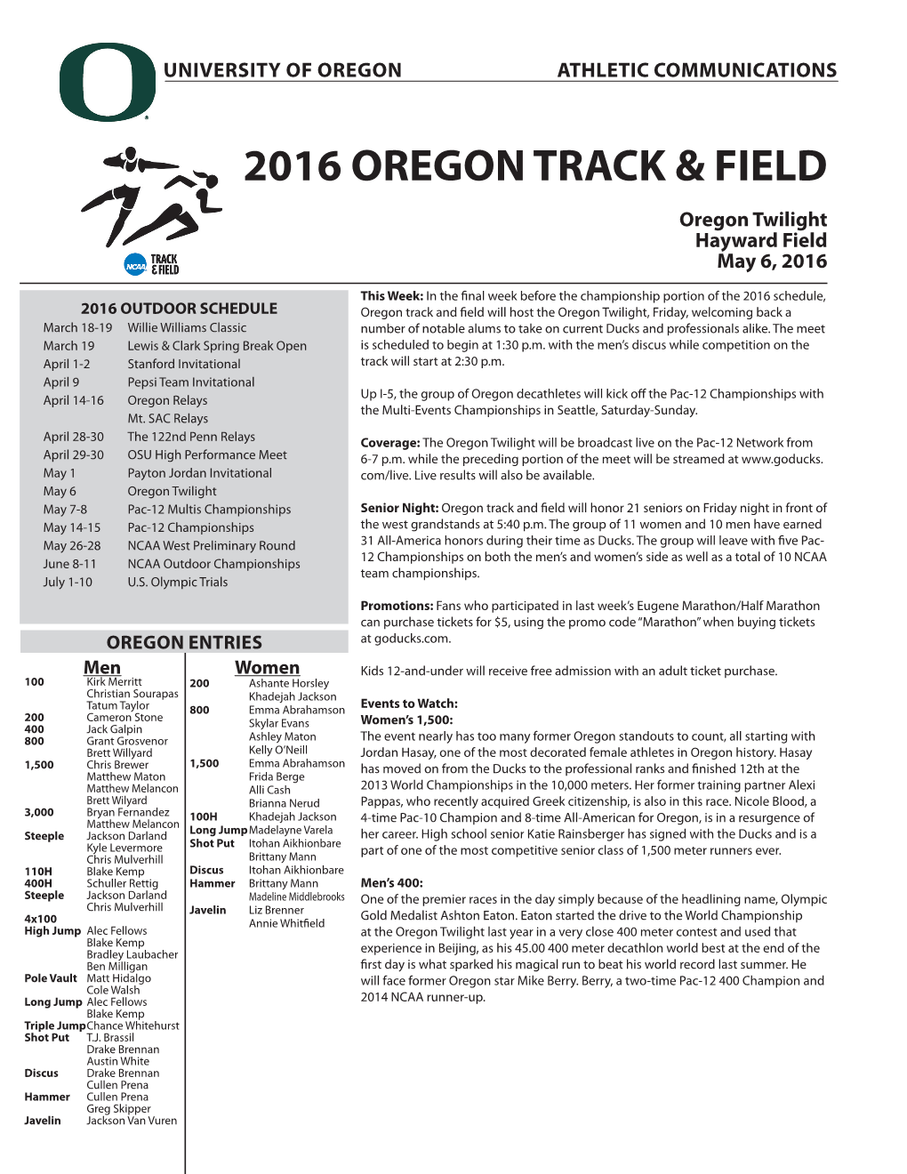 2016 Oregon Track & Field