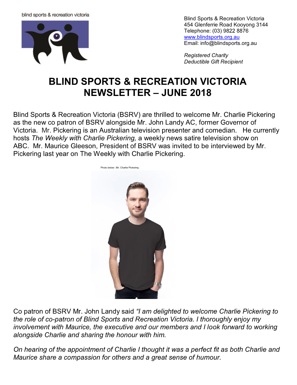 Blind Sports & Recreation Victoria Newsletter June 2018