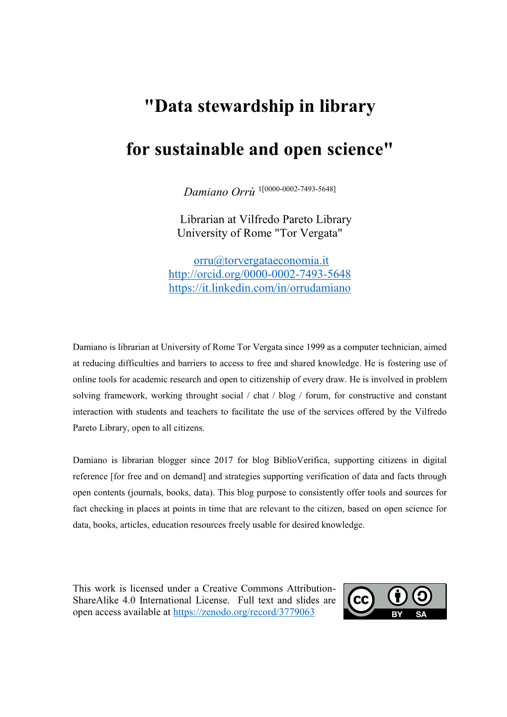 "Data Stewardship in Library for Sustainable and Open Science"