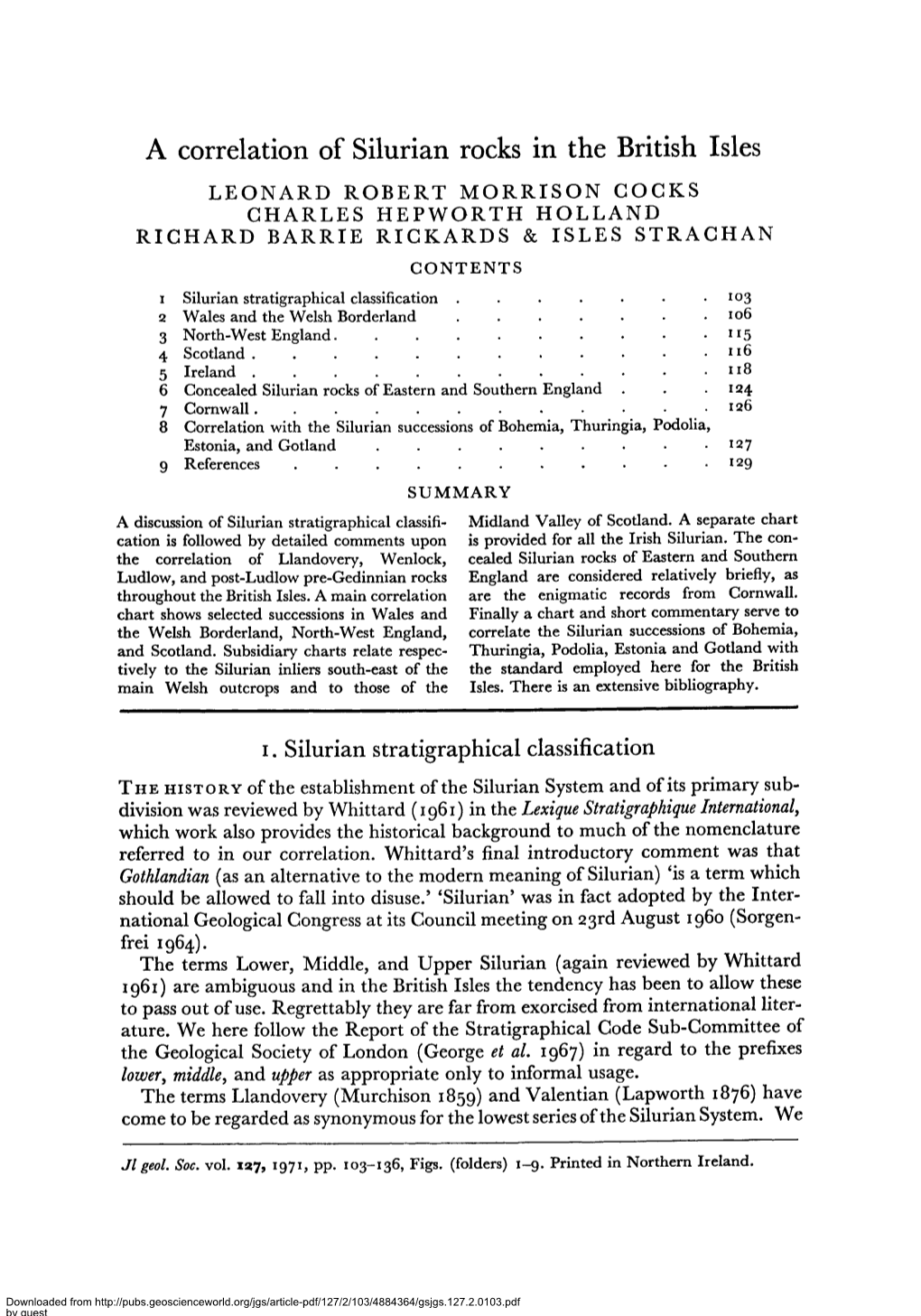 A Correlation of Silurian Rocks in the British Isles