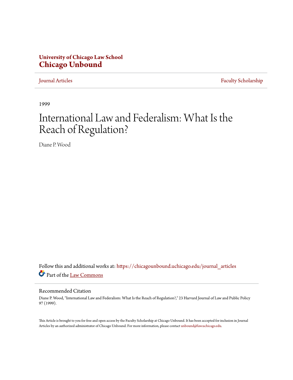 International Law and Federalism: What Is the Reach of Regulation? Diane P