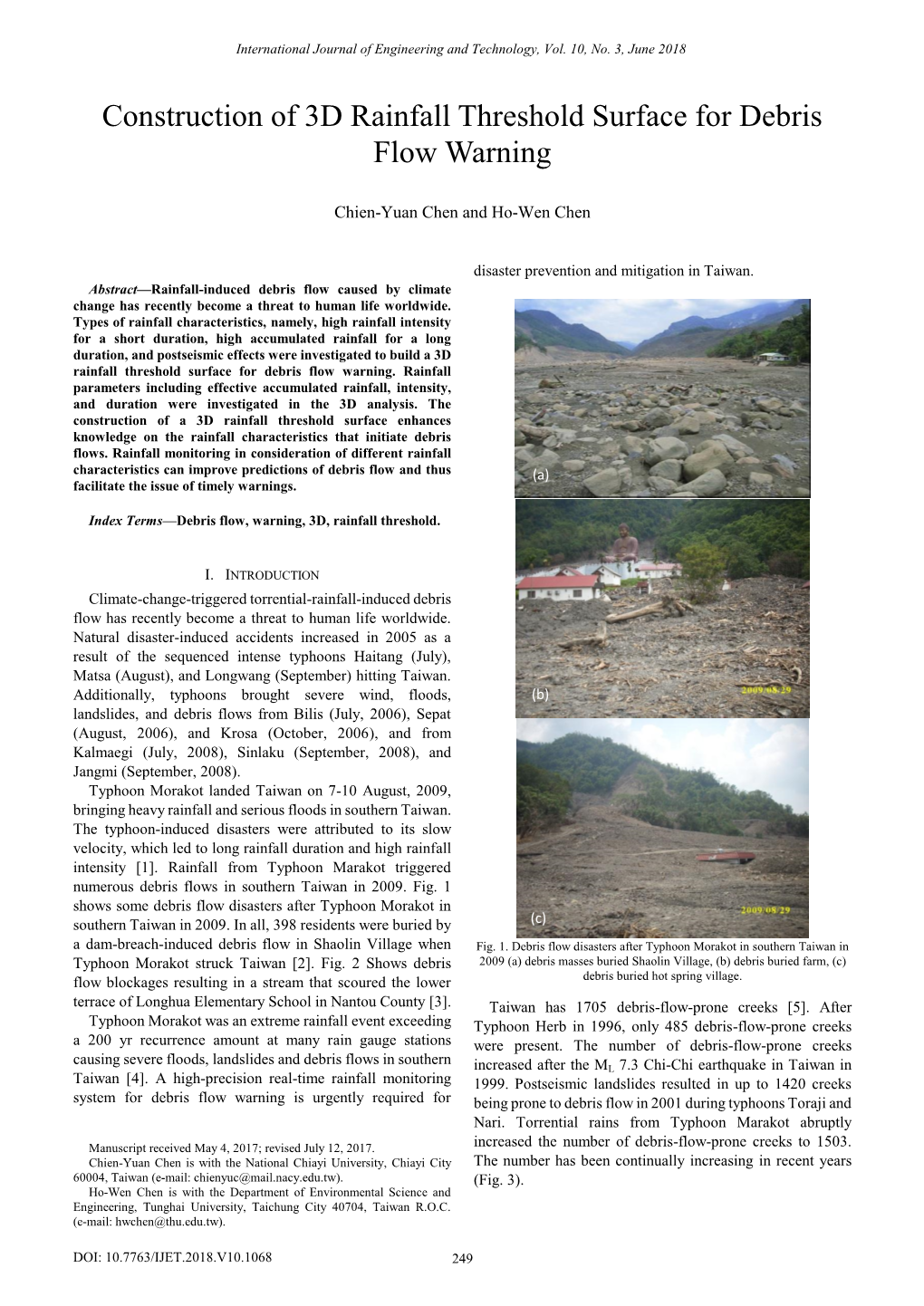 Construction of 3D Rainfall Threshold Surface for Debris Flow Warning