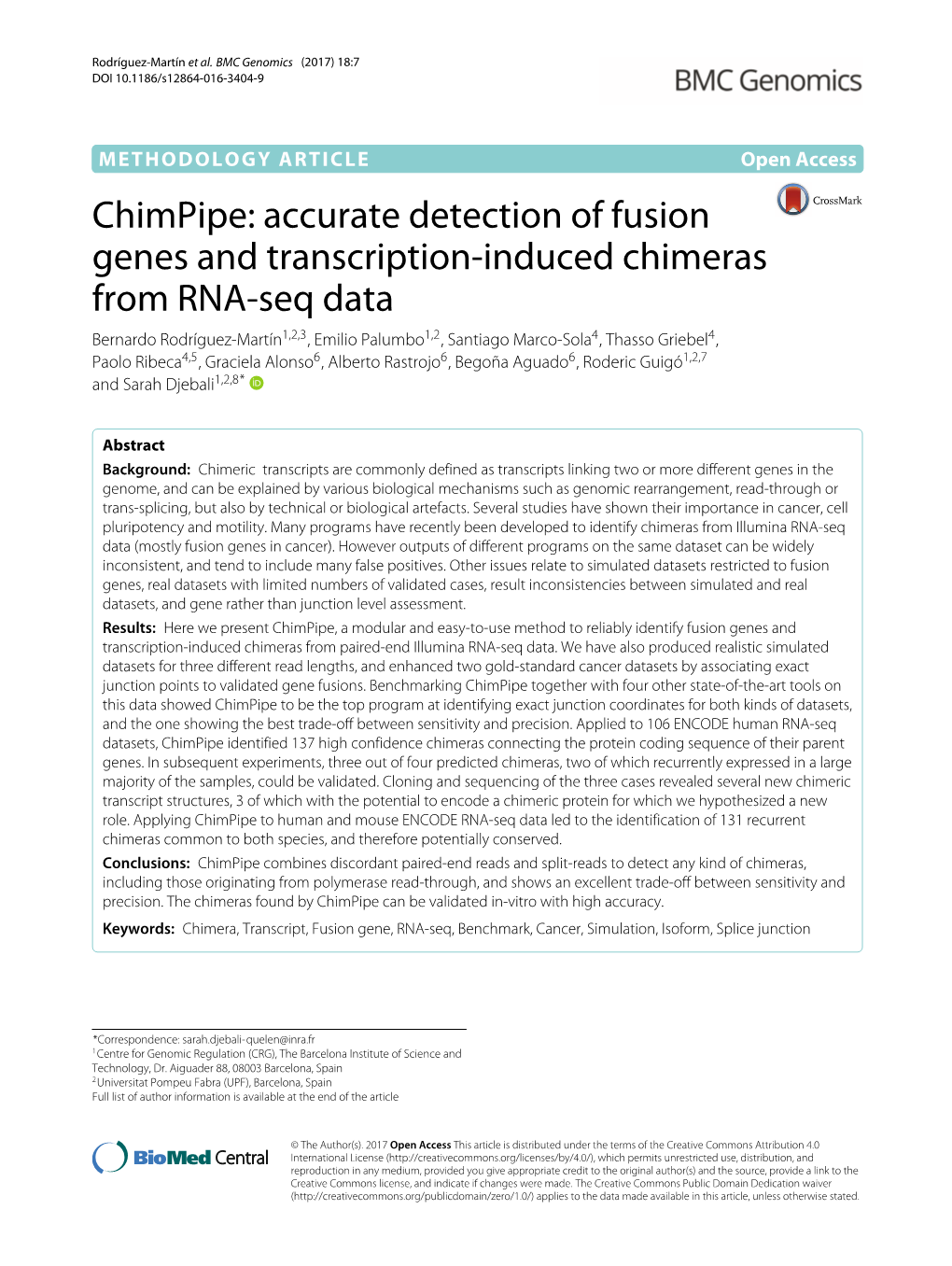 Chimpipe: Accurate Detection of Fusion Genes and Transcription