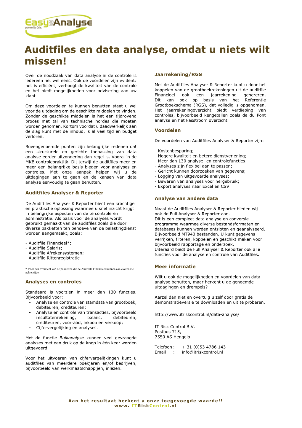 IT Risk Control Brochure Easy2 Analyse Versie 05092015