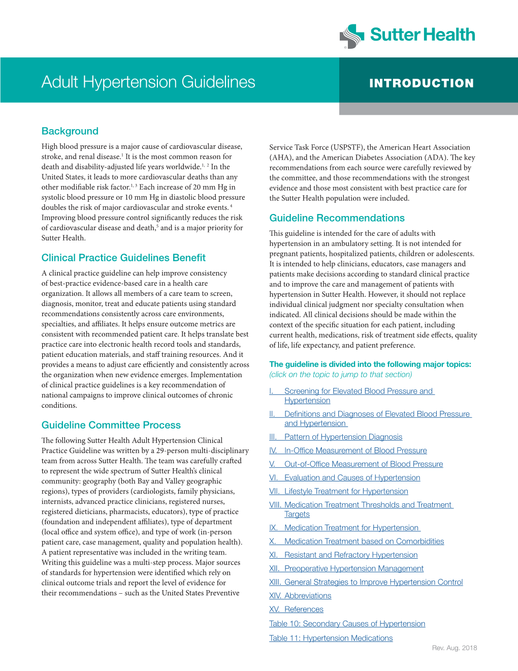 Adult Hypertension Guidelines INTRODUCTION