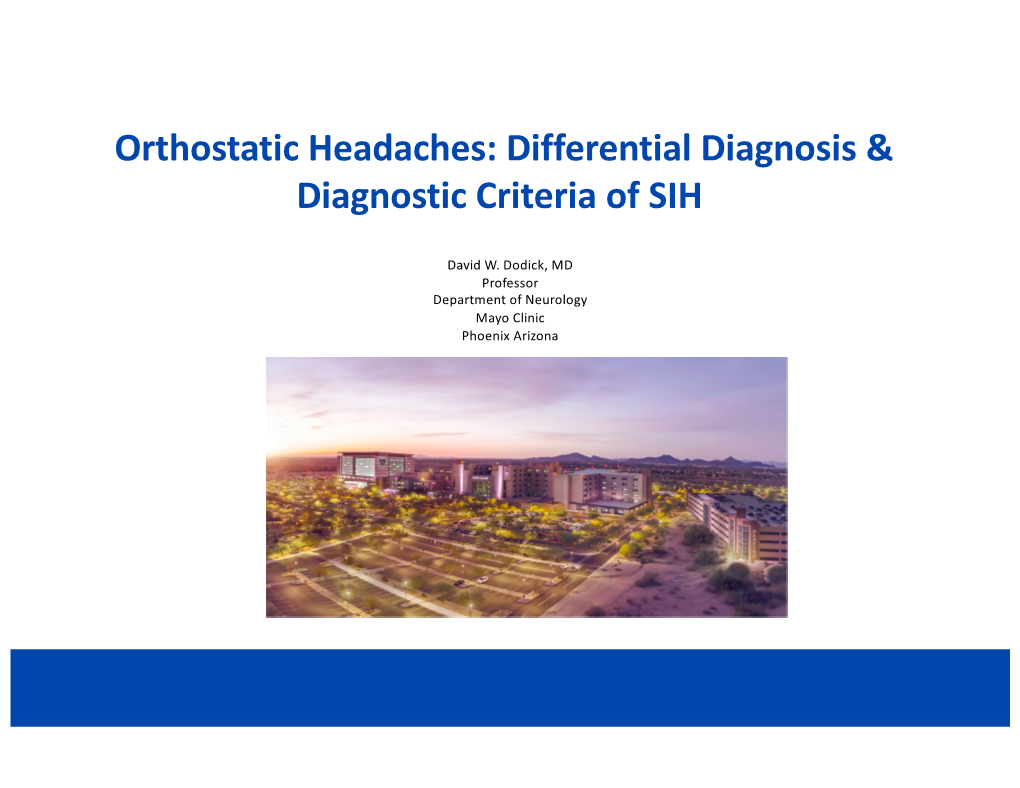 Orthostatic Headaches: Differential Diagnosis & Diagnostic Criteria Of