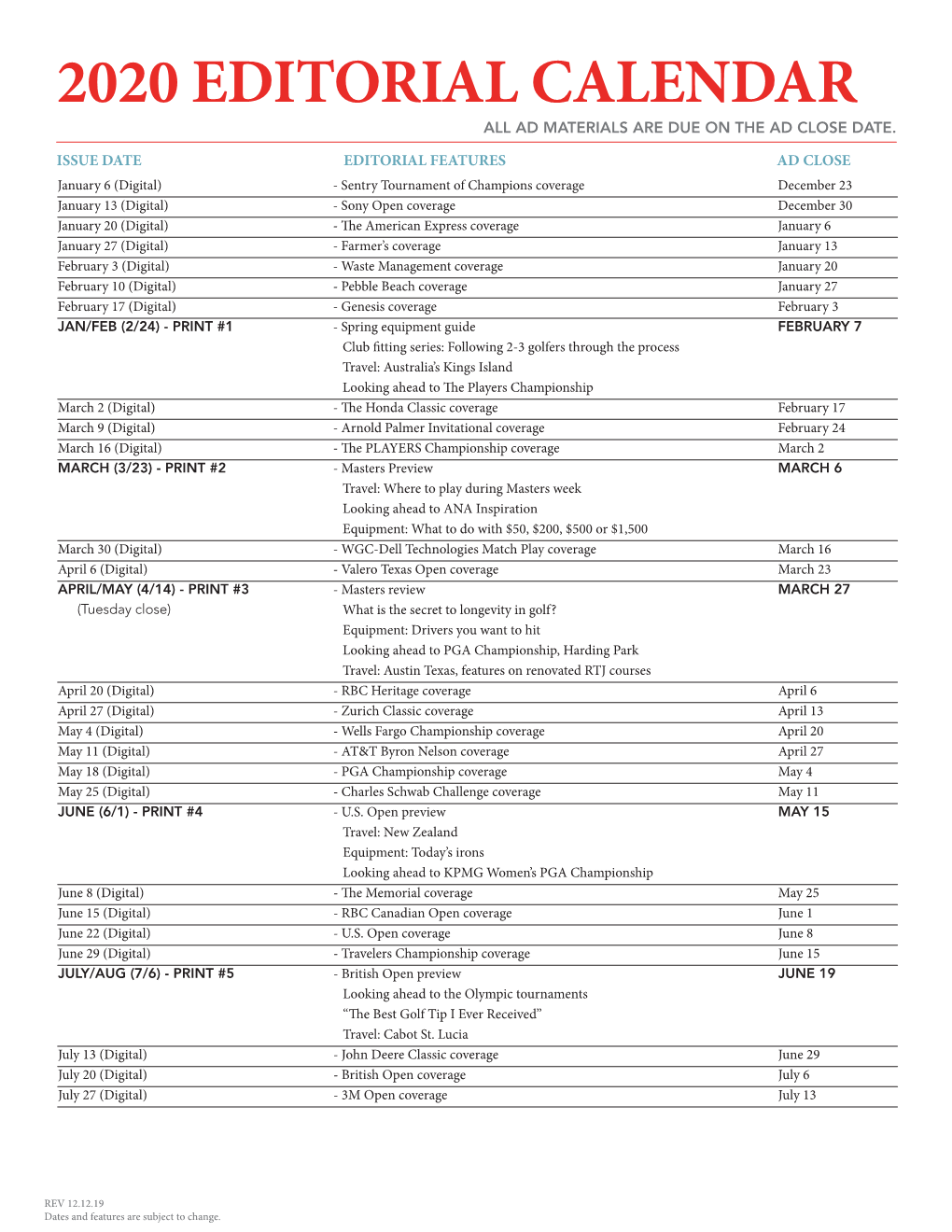 Editorial Calendar 2020.Indd