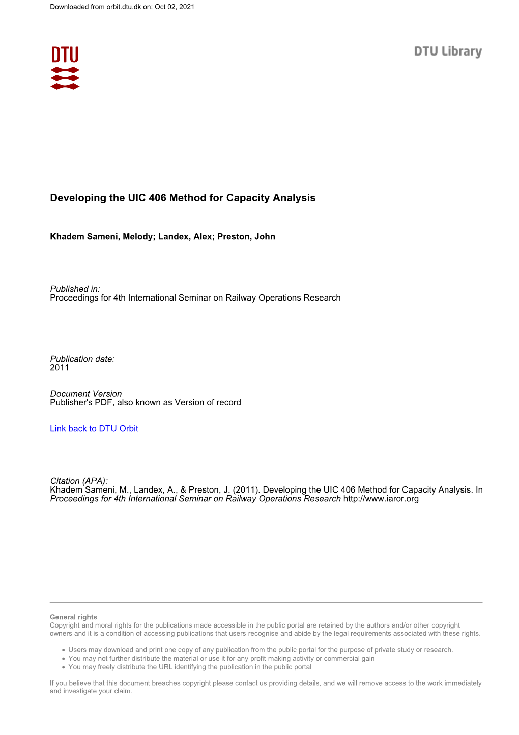 Developing the UIC 406 Method for Capacity Analysis.Pdf