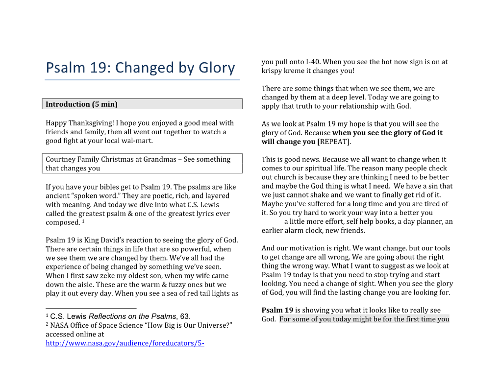 Psalm 19: Changed by Glory Krispy Kreme It Changes You!