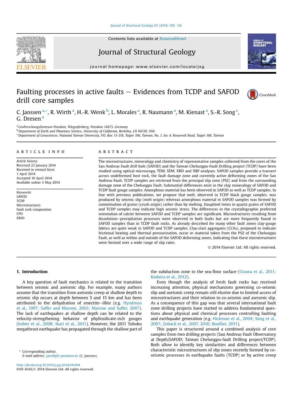 Faulting Processes in Active Faults E Evidences from TCDP and SAFOD Drill Core Samples