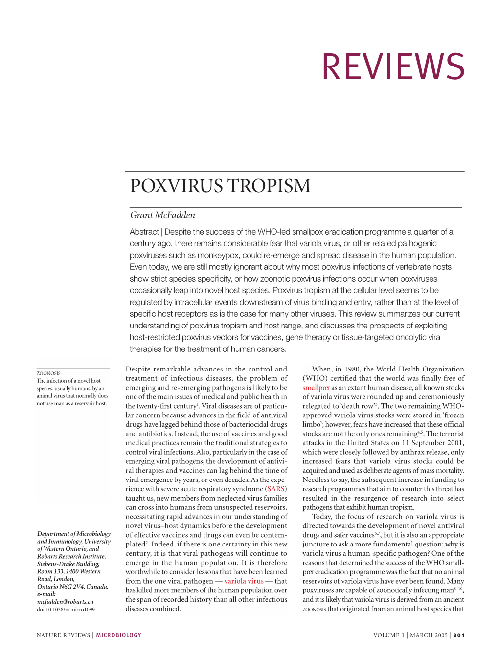 Poxvirus Tropism