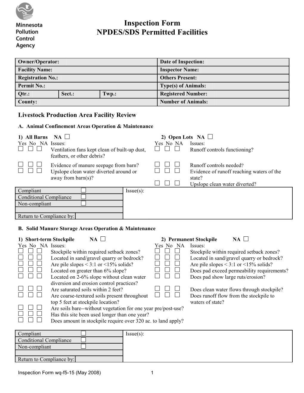 Feedlot NPDES/SDS Inspection Form