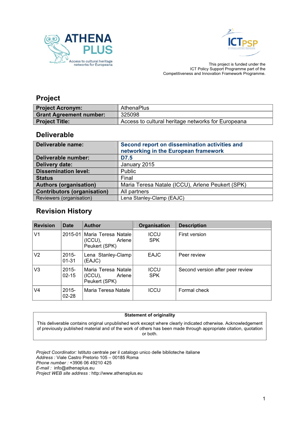 Project Deliverable Revision History