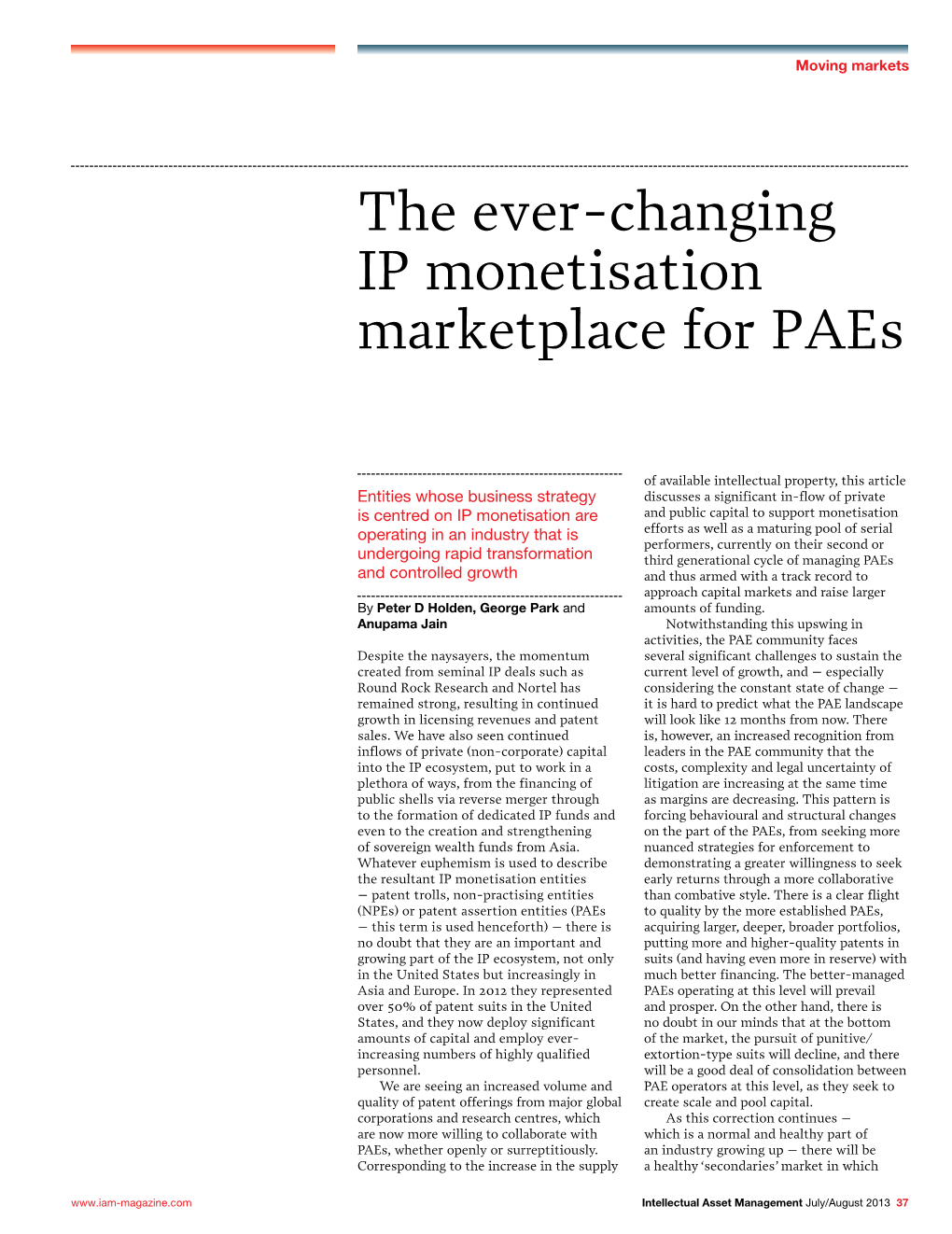 The Ever-Changing IP Monetisation Marketplace for Paes