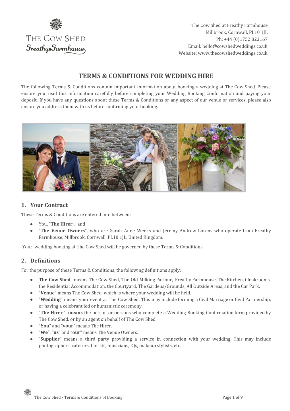 Terms & Conditions for Wedding Hire