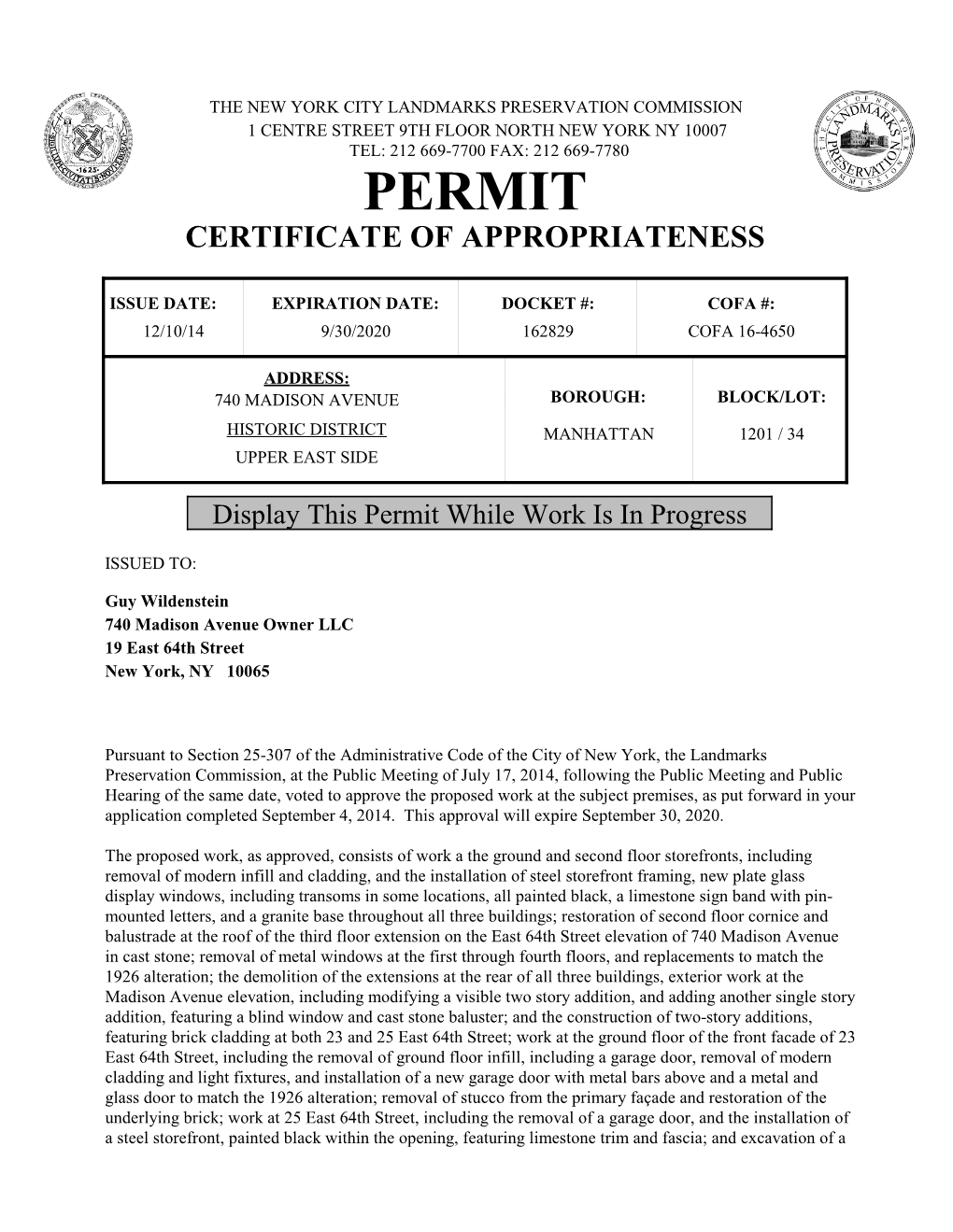 Permit Certificate of Appropriateness