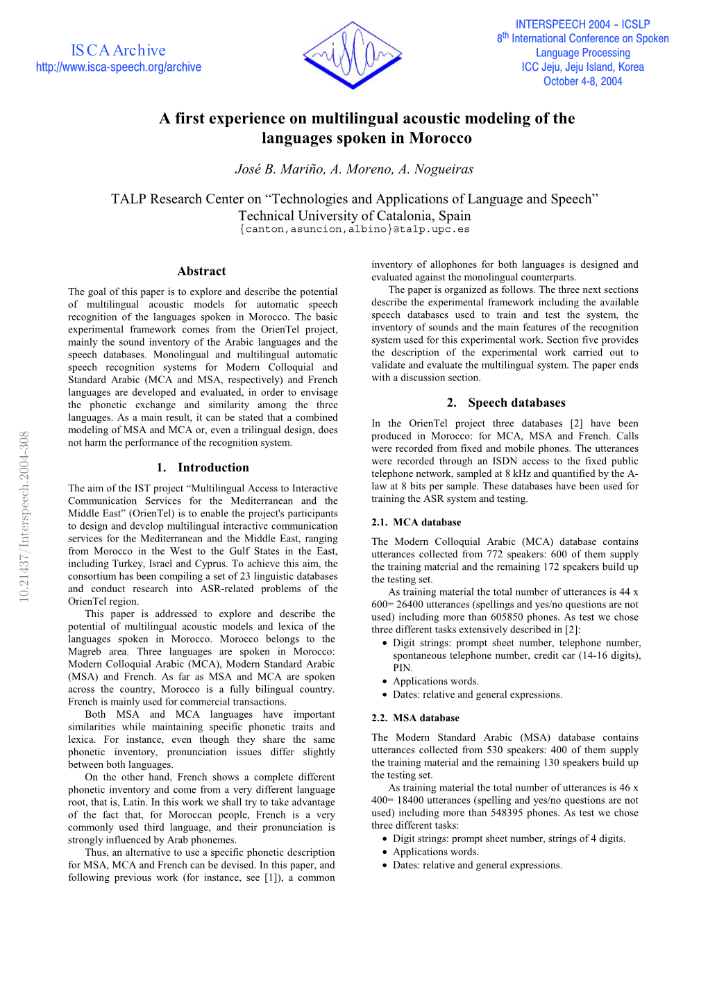 A First Experience on Multilingual Acoustic Modeling of the Languages Spoken in Morocco