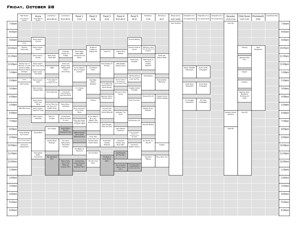 Kumoricon Schedule