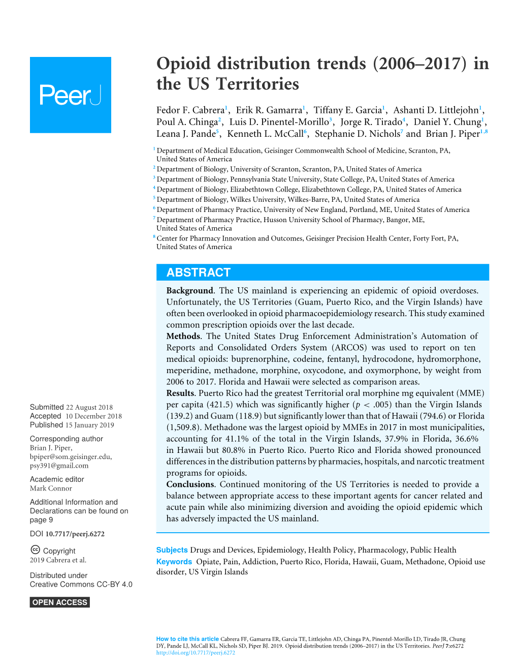 Opioid Distribution Trends (2006–2017) in the US Territories