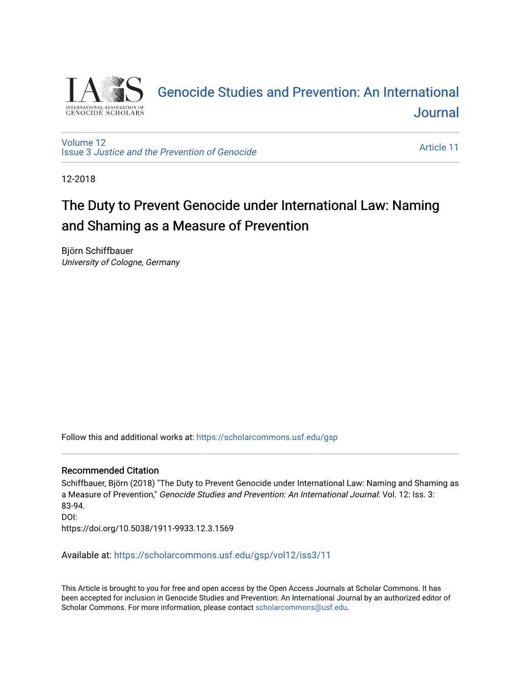 The Duty to Prevent Genocide Under International Law: Naming and Shaming As a Measure of Prevention