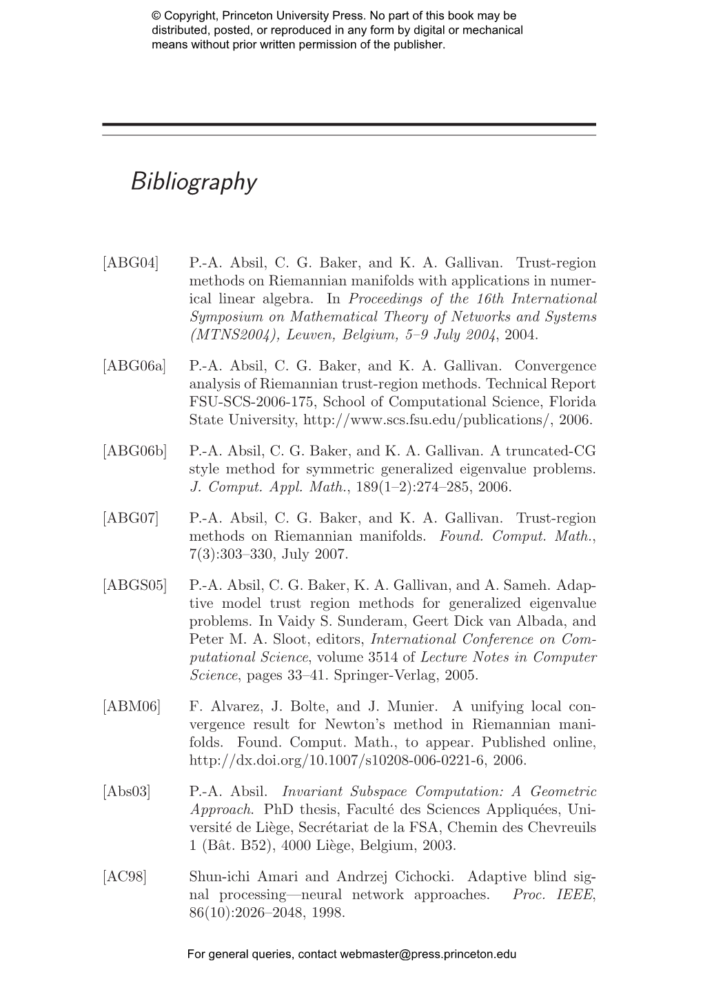 Optimization Algorithms on Matrix Manifolds