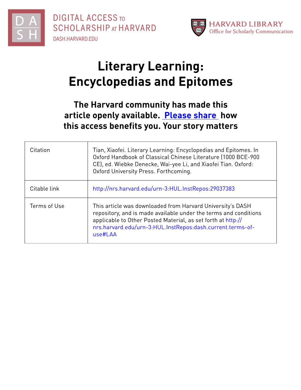 Literary Learning: Encyclopedias and Epitomes