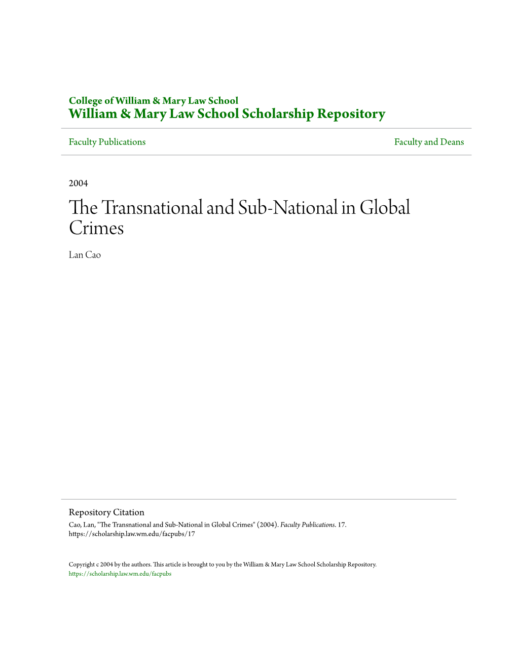 The Transnational and Sub-National in Global Crimes
