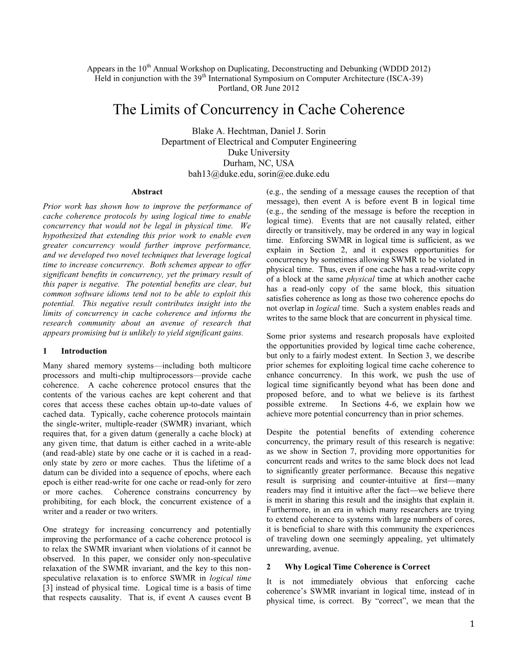 The Limits of Concurrency in Cache Coherence Blake A