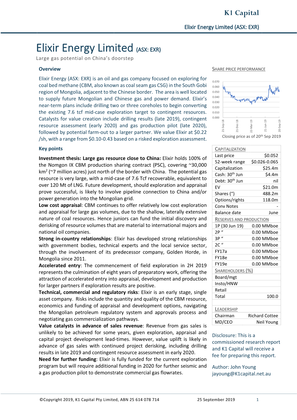 Elixir Energy Limited (ASX: EXR)