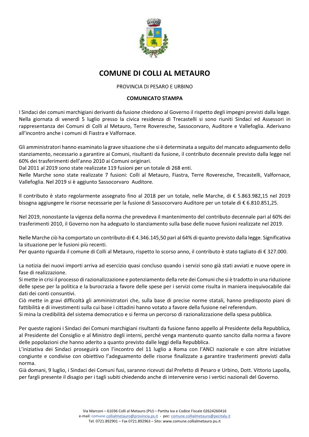 Comune Di Colli Al Metauro