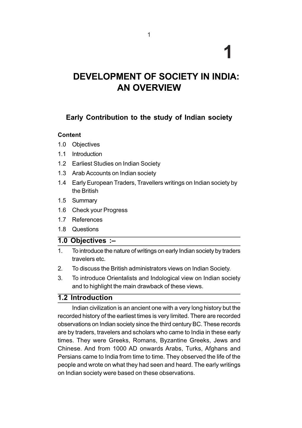 Early Contribution to the Study of Indian Society