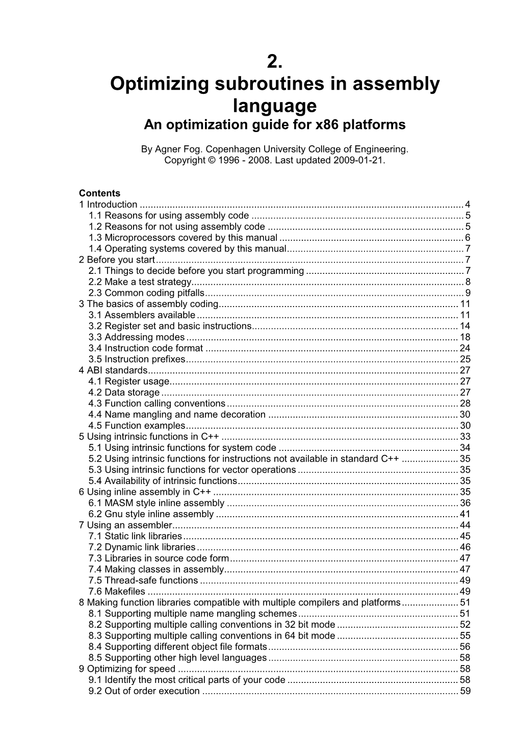 Optimizing Subroutines in Assembly Language an Optimization Guide for X86 Platforms