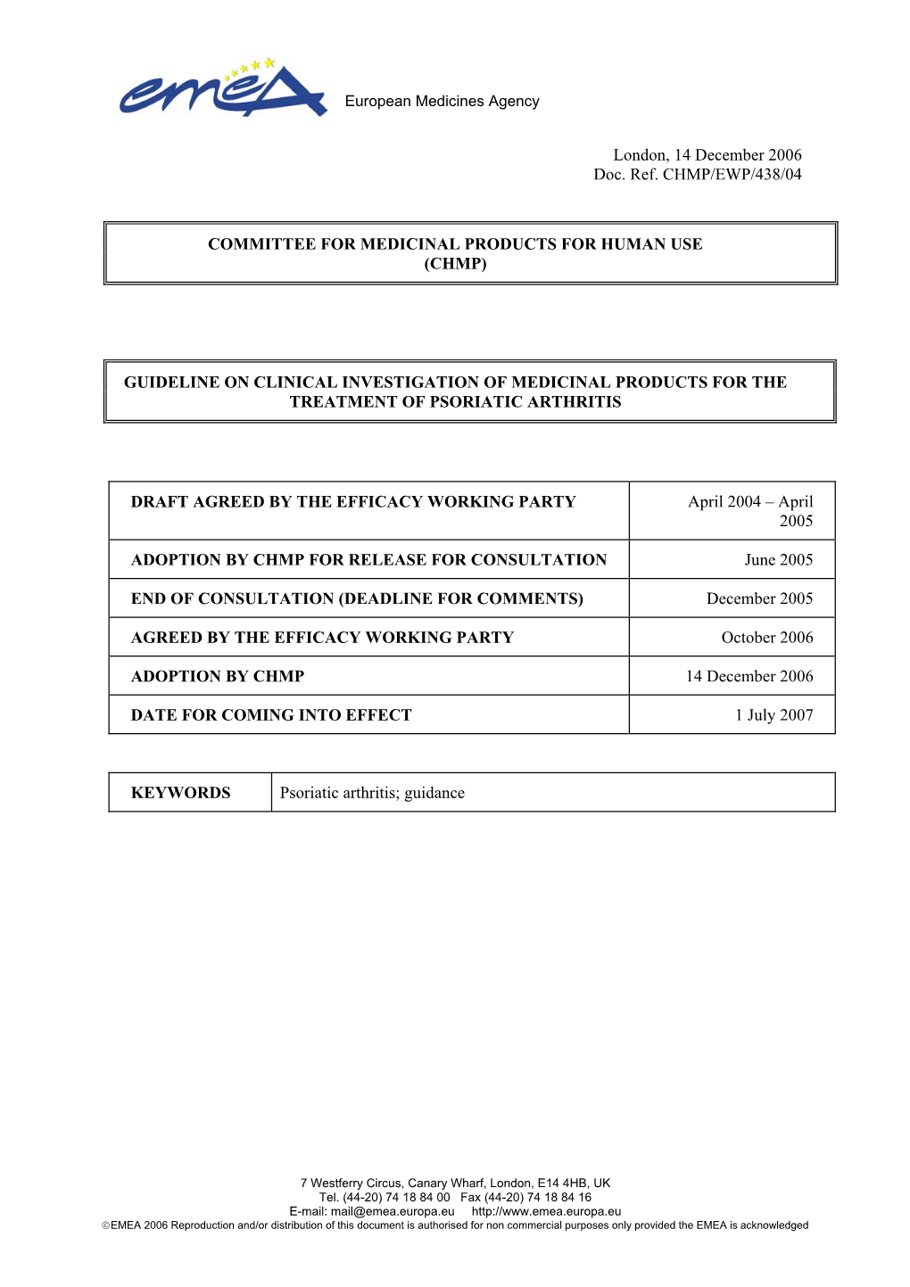 Guideline on Psoriatic Arthritis