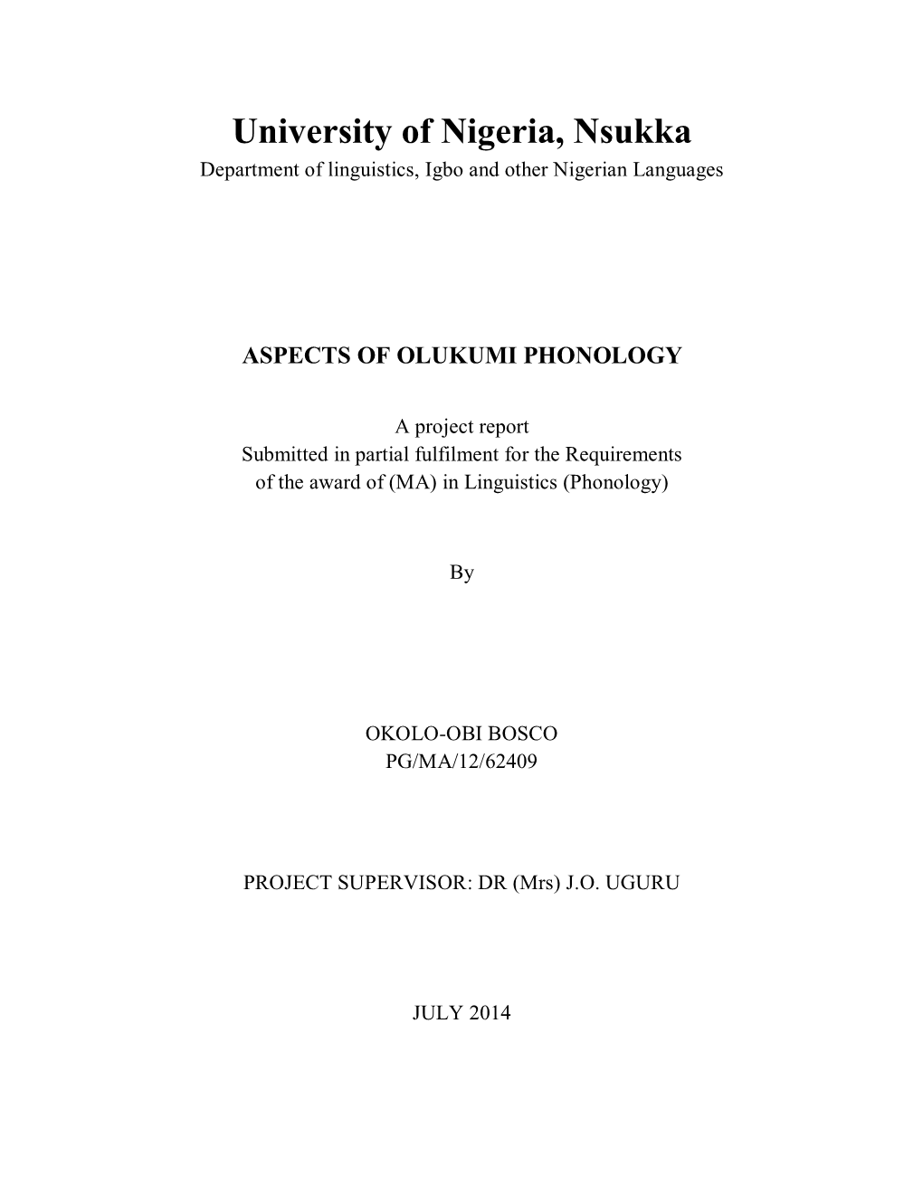 Aspects of Olukumi Phonology