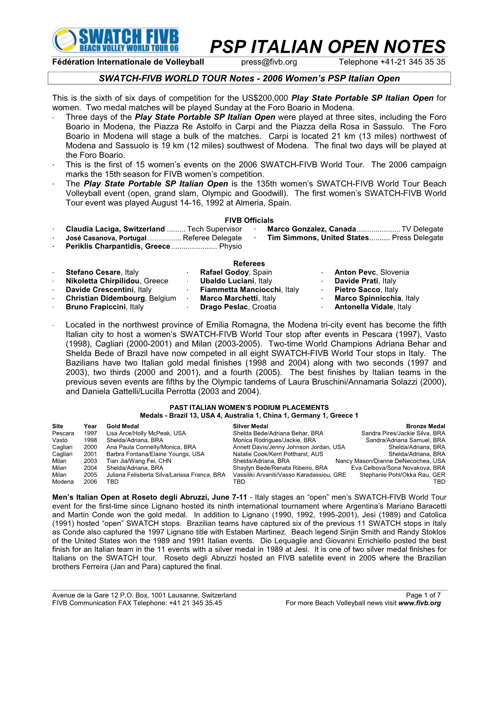 PSP Italian Open Medal Match Notes