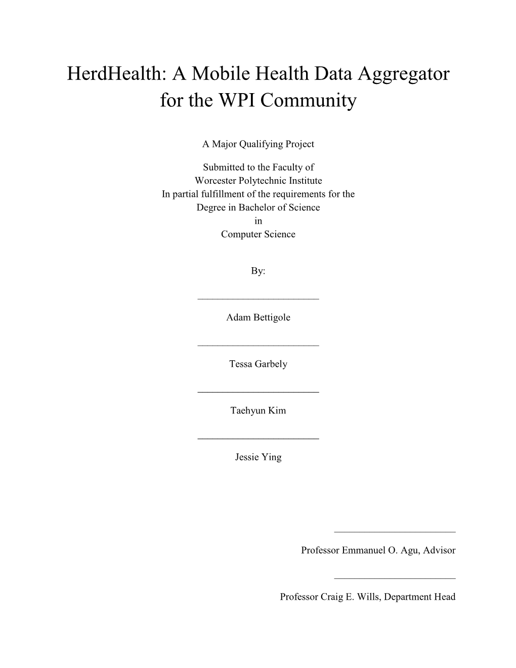 A Mobile Health Data Aggregator for the WPI Community
